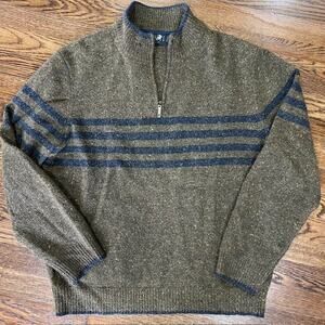 Hart Schaffner Marx Lambswool Quarter Zip Pullover Sweater Mens L Green Stripe